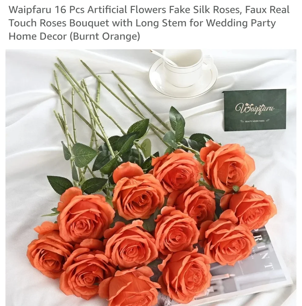 Artificial Orange Roses Bouquet 16 Pieces New